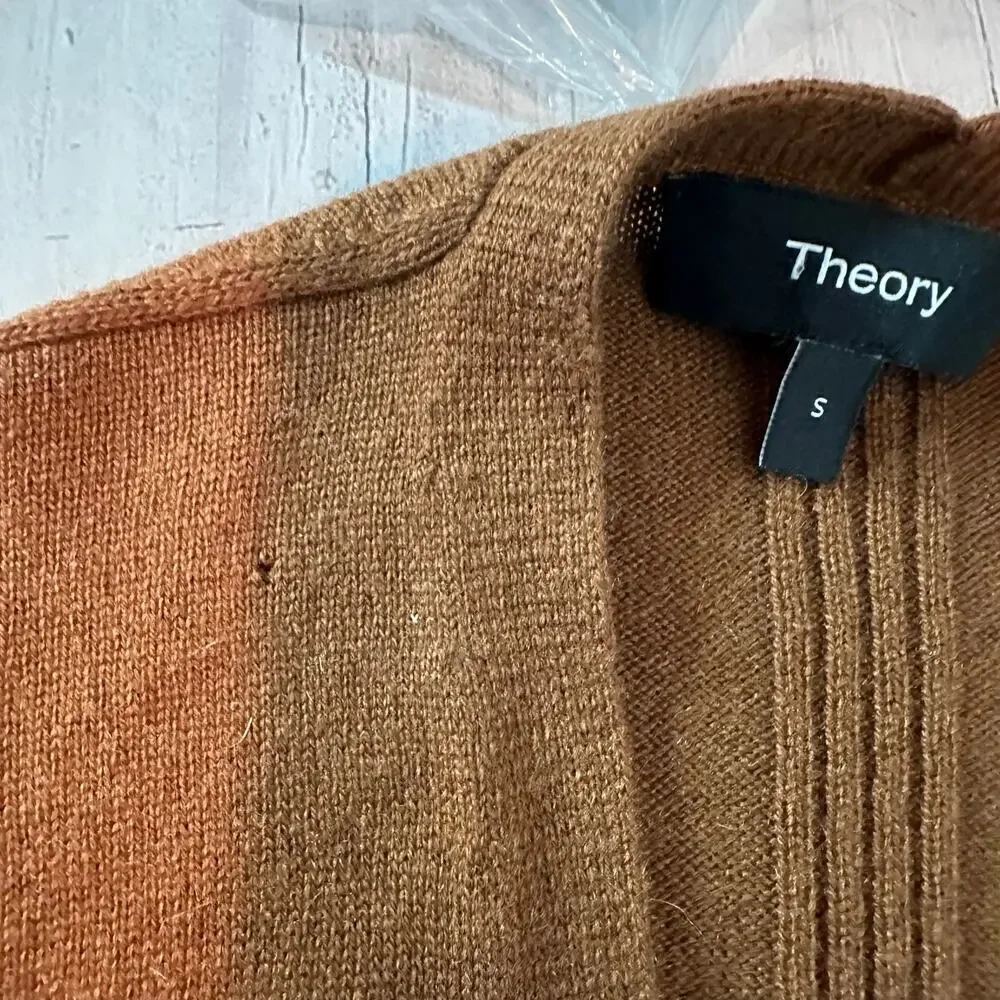 THEORY Torina Long Line 100% Cashmere Open Front Cardigan Syrup Small Neutral